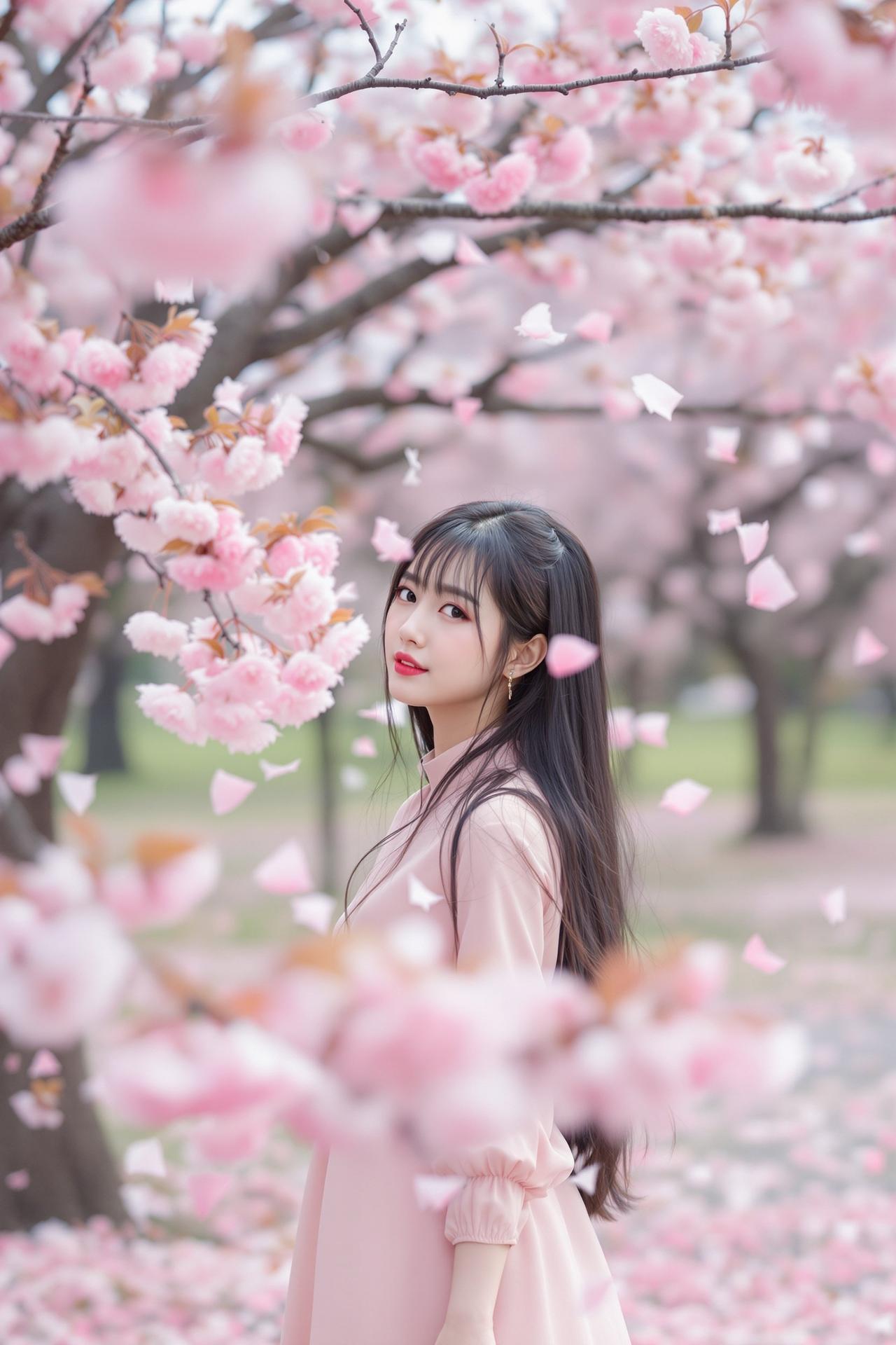 模范学院 - 樱花树下的长发少女